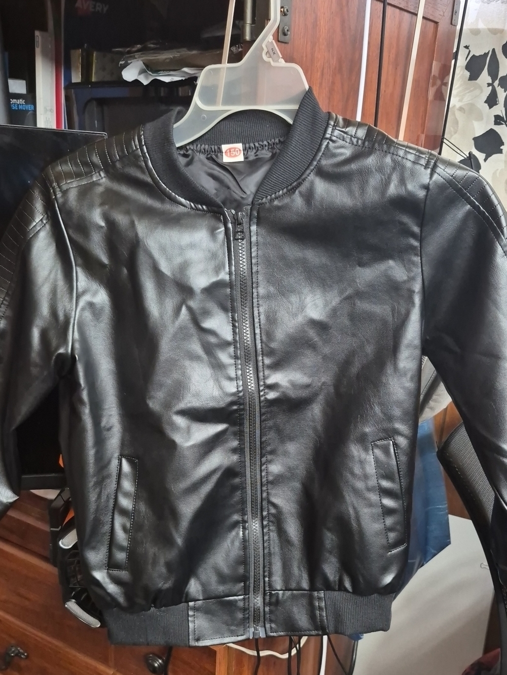 Kids Black Faux Leather Bomber Jacket - Classic Zip Front